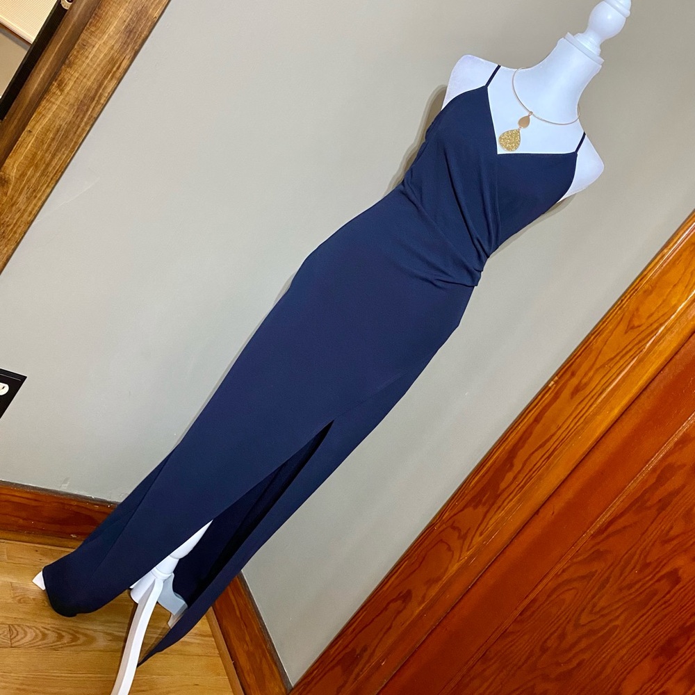 Floor Length Sleeveless Navy Gown - S